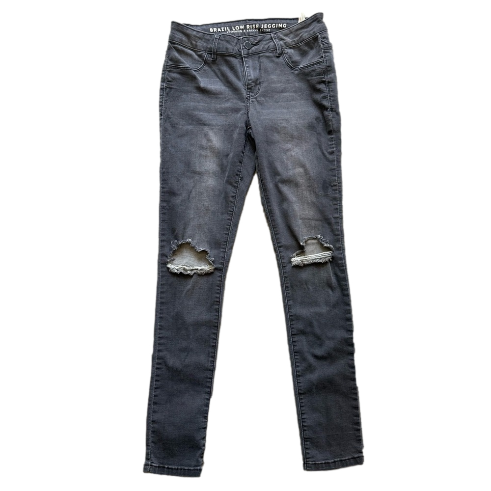 SWS Denim Charcoal Distressed Brazil Low Rise Skinny Jeggings Size M